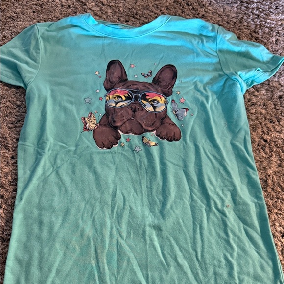 Teal T-Shirt with French Bulldog Graphic - Picture 1 of 1